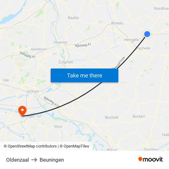 Oldenzaal to Beuningen map