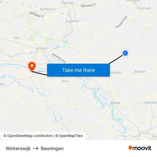 Winterswijk to Beuningen map