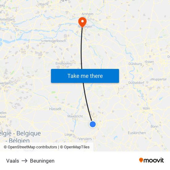 Vaals to Beuningen map