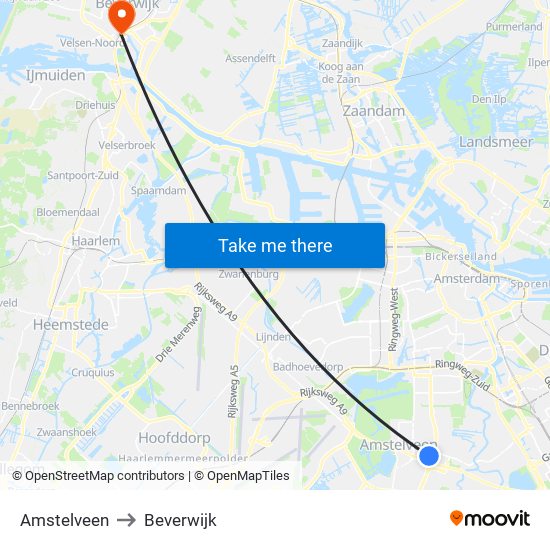 Amstelveen to Beverwijk map
