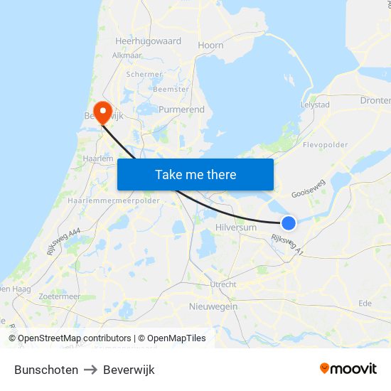 Bunschoten to Beverwijk map