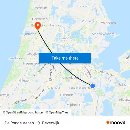 De Ronde Venen to Beverwijk map