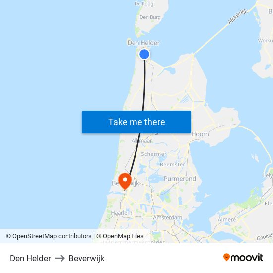 Den Helder to Beverwijk map