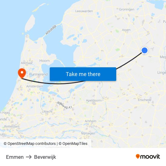 Emmen to Beverwijk map