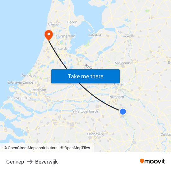 Gennep to Beverwijk map