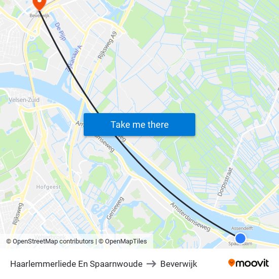Haarlemmerliede En Spaarnwoude to Beverwijk map