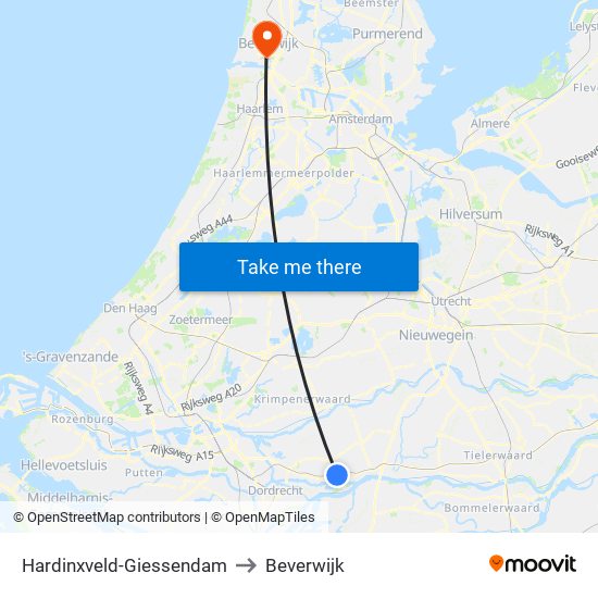 Hardinxveld-Giessendam to Beverwijk map