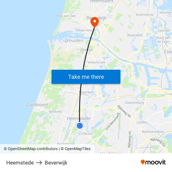 Heemstede to Beverwijk map