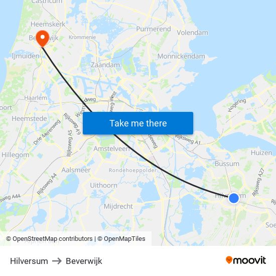 Hilversum to Beverwijk map