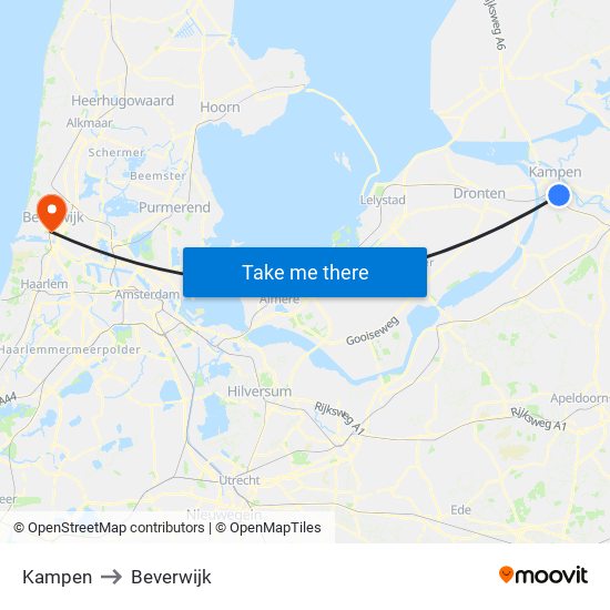 Kampen to Beverwijk map