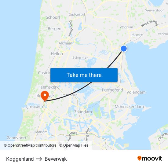 Koggenland to Beverwijk map