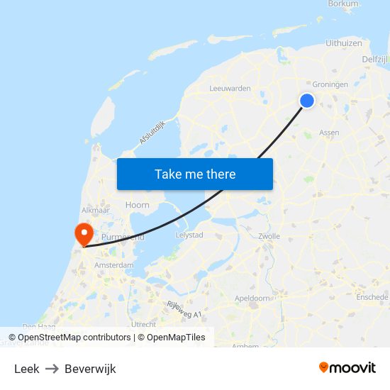 Leek to Beverwijk map