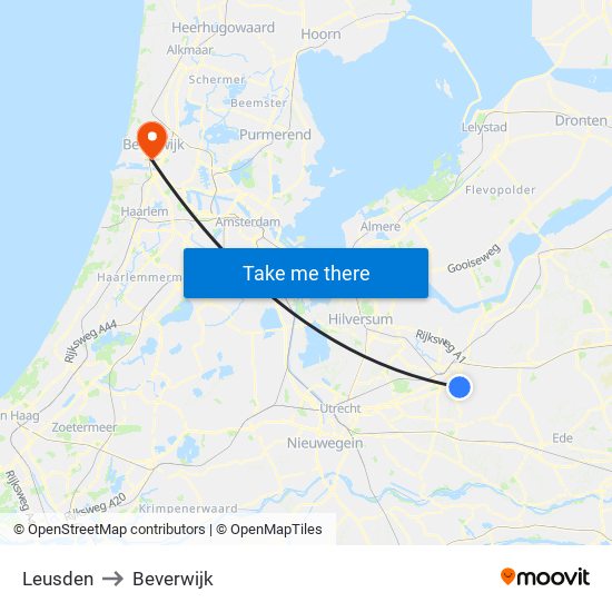Leusden to Beverwijk map