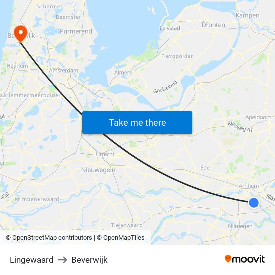 Lingewaard to Beverwijk map