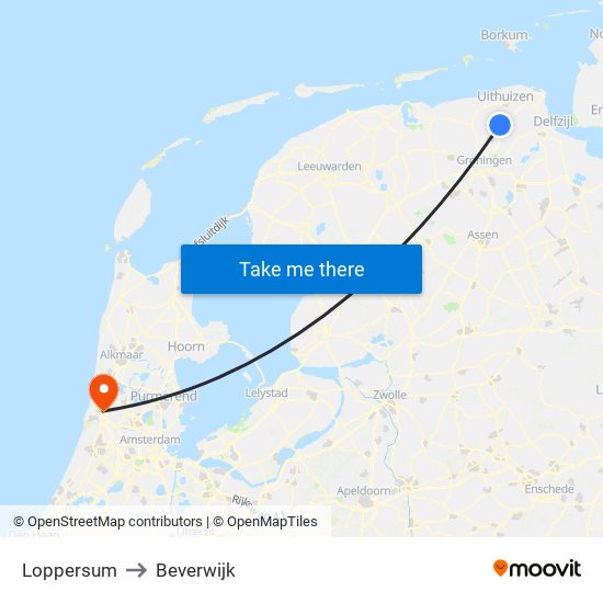 Loppersum to Beverwijk map