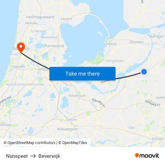 Nunspeet to Beverwijk map