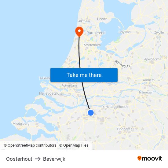 Oosterhout to Beverwijk map