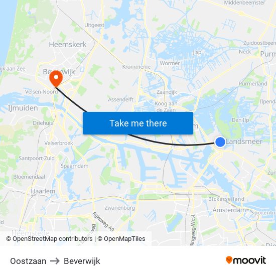 Oostzaan to Beverwijk map