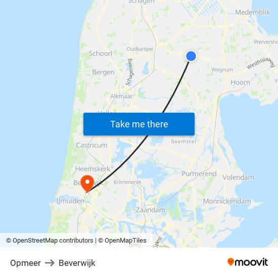 Opmeer to Beverwijk map