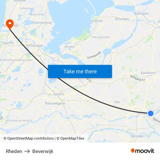 Rheden to Beverwijk map