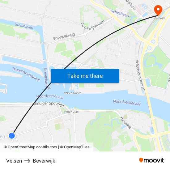 Velsen to Beverwijk map