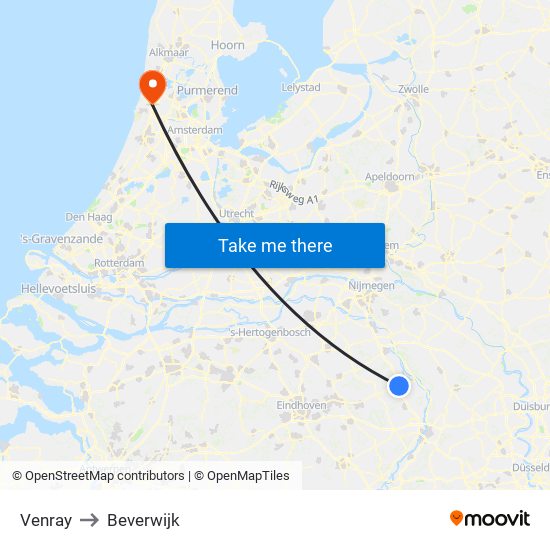 Venray to Beverwijk map