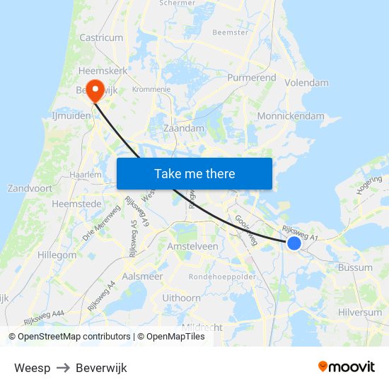 Weesp to Beverwijk map