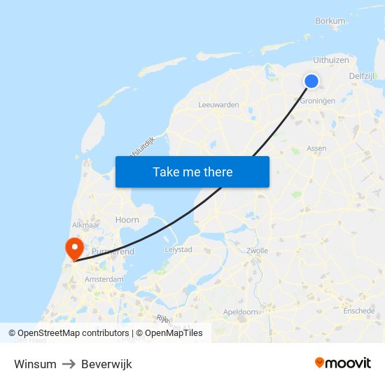 Winsum to Beverwijk map