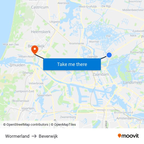 Wormerland to Beverwijk map