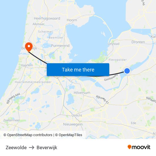 Zeewolde to Beverwijk map