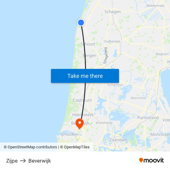 Zijpe to Beverwijk map