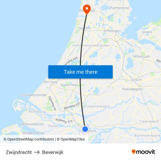 Zwijndrecht to Beverwijk map