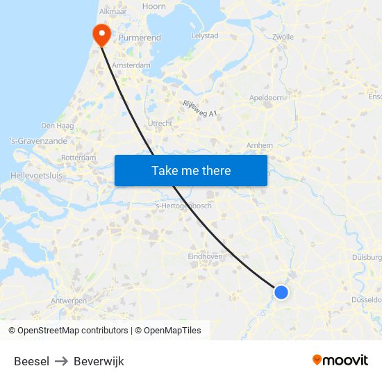 Beesel to Beverwijk map