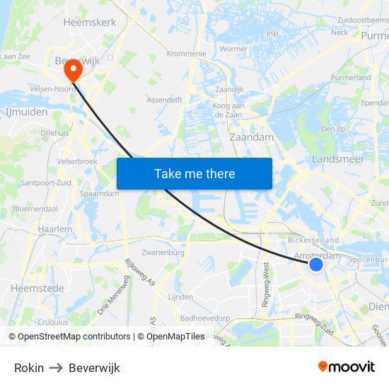 Rokin to Beverwijk map