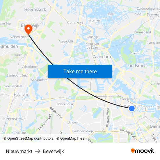 Nieuwmarkt to Beverwijk map