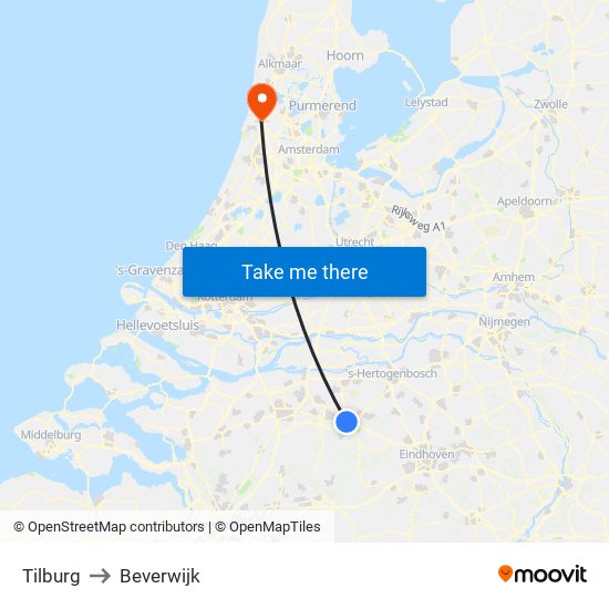 Tilburg to Beverwijk map