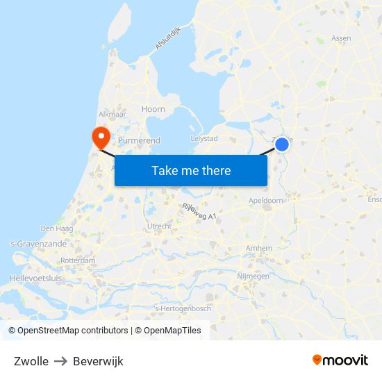 Zwolle to Beverwijk map