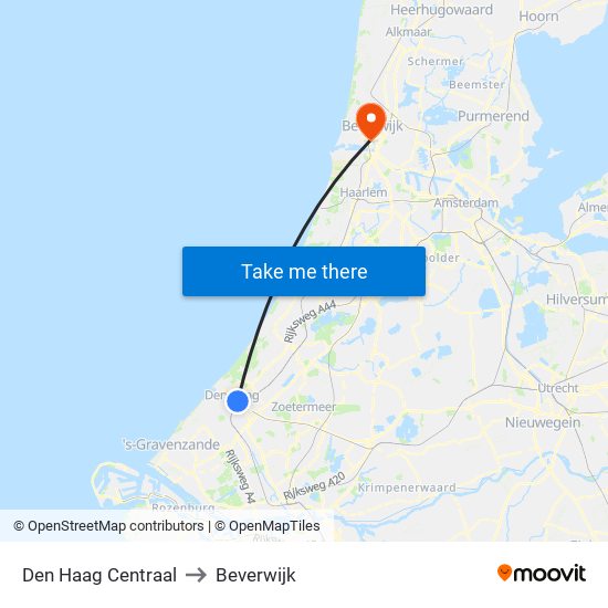 Den Haag Centraal to Beverwijk map