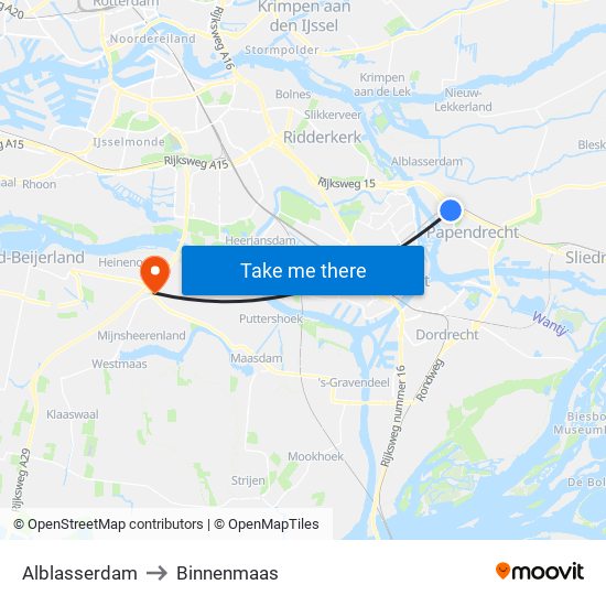 Alblasserdam to Binnenmaas map