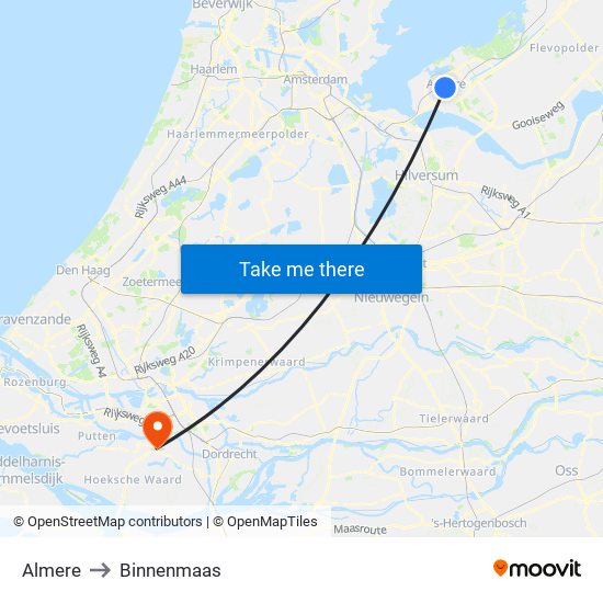 Almere to Binnenmaas map