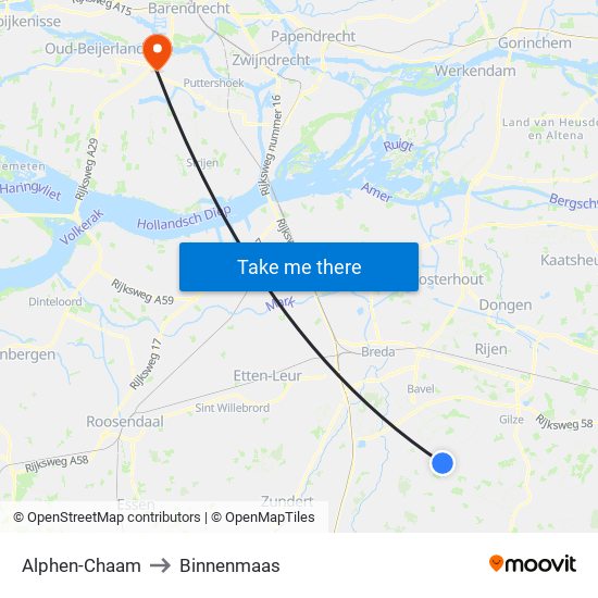Alphen-Chaam to Binnenmaas map