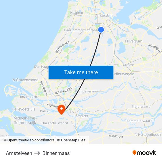 Amstelveen to Binnenmaas map