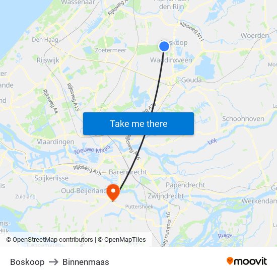 Boskoop to Binnenmaas map