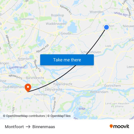 Montfoort to Binnenmaas map
