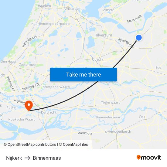 Nijkerk to Binnenmaas map