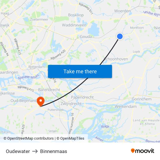Oudewater to Binnenmaas map