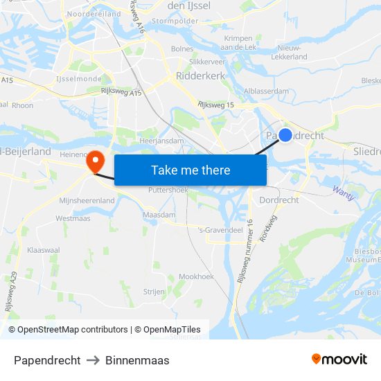 Papendrecht to Binnenmaas map