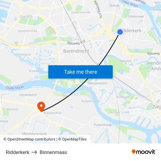 Ridderkerk to Binnenmaas map