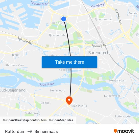 Rotterdam to Binnenmaas map