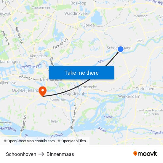 Schoonhoven to Binnenmaas map